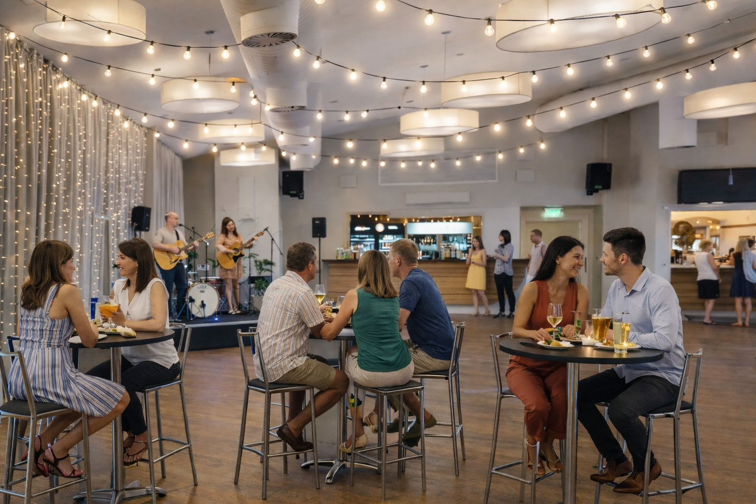 Live band performing as guests dine and socialise at Beaches at Bonny Hills